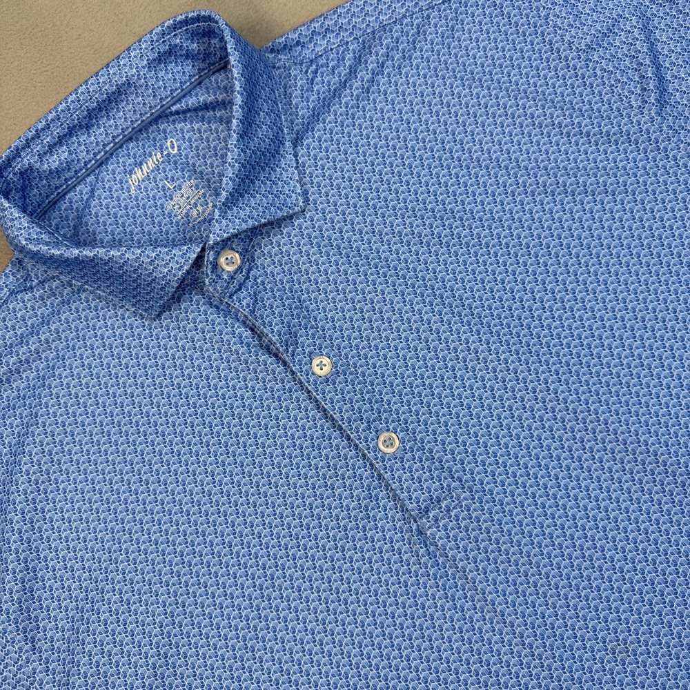 Johnnie-O Harvin Polo Shirt Mens Large Blue Geometric Golf Stretch Performance